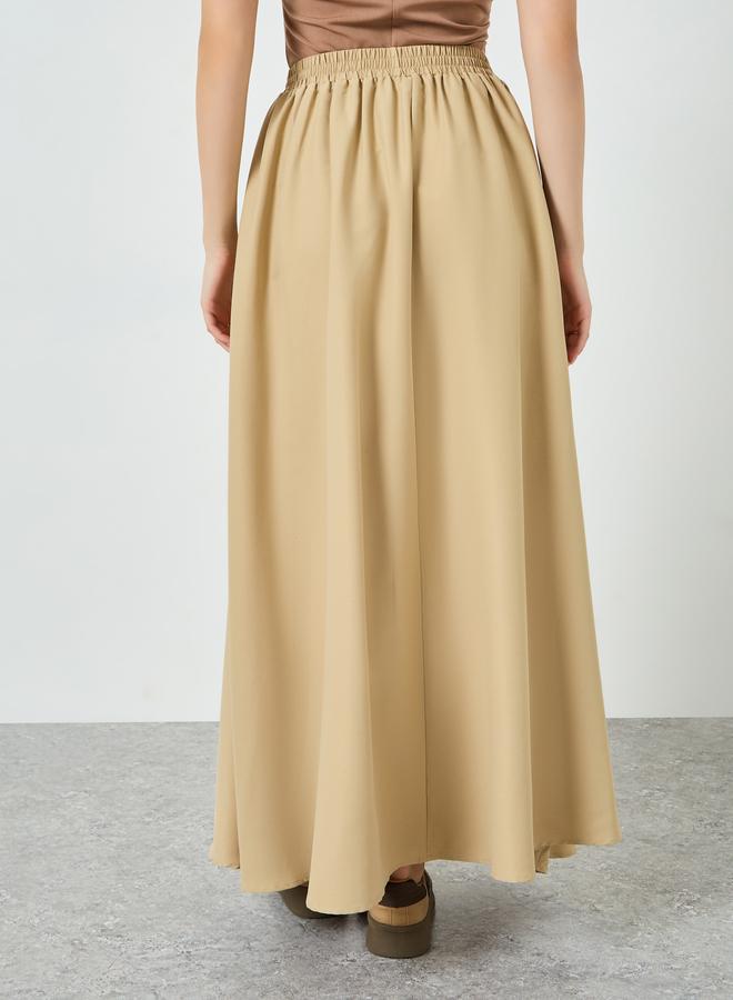Styli Women Khaki Solid A-Line Maxi Skirt - Image 3